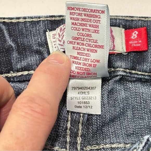 SO | Girls Dark Wash Denim Jean Shorts Neon Pink Green Accents Stitching - Picture 9 of 14